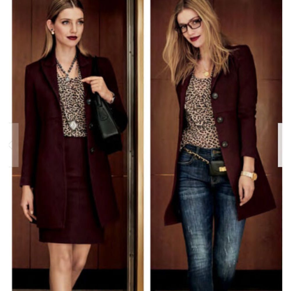 CABI Brown Mid‎ Length Blazer Jacket Button Fitted Flare Womens Medium Long Boss